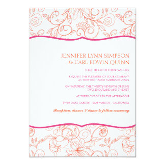Light Blush Pink Gold Foil Wedding Invitations Megan C Tropical Tangerine Fuschia Wedding Invitations