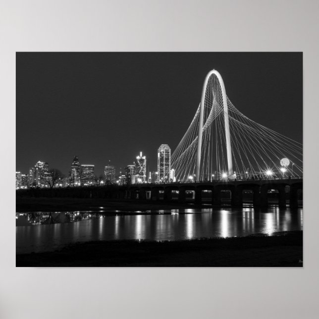 Dallas Bridge View Grayscale Poster (Front)