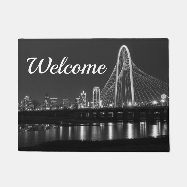 Dallas Bridge View Grayscale Welcome Doormat (Front)