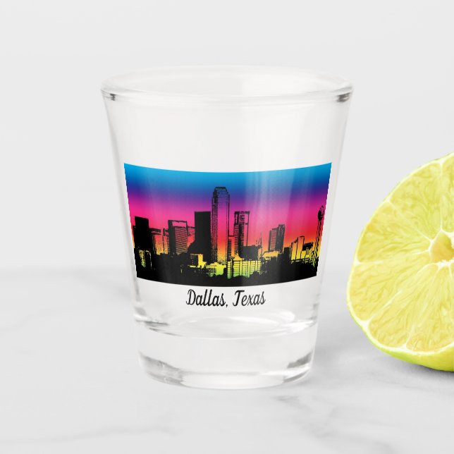 Dallas Colorful Silhouette Skyline Shot Glass (Front)