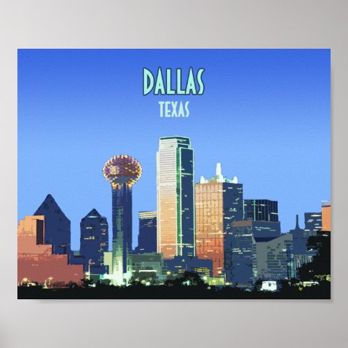 Dallas Downtown Texas Vintage Poster