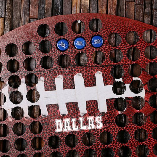 Dallas Football Shaped Wooden Beer Cap Map (Front)