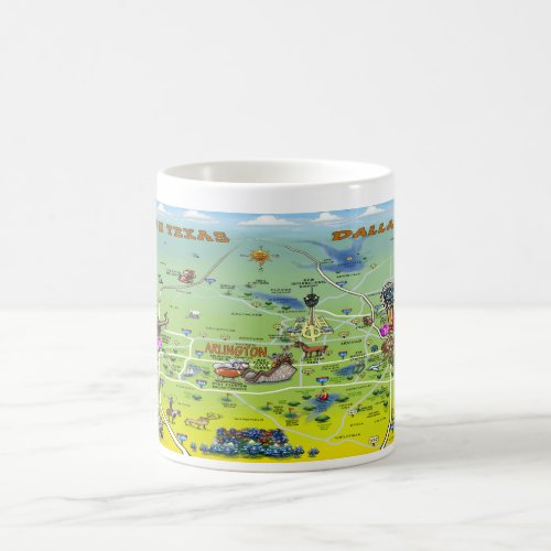 Dallas Fort Worth Cartoon Map Coffee Mug