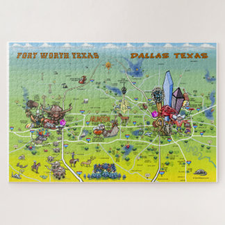 Dallas Fort Worth Cartoon Map Jigsaw Puzzle