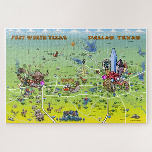 Dallas Fort Worth Cartoon Map Jigsaw Puzzle
