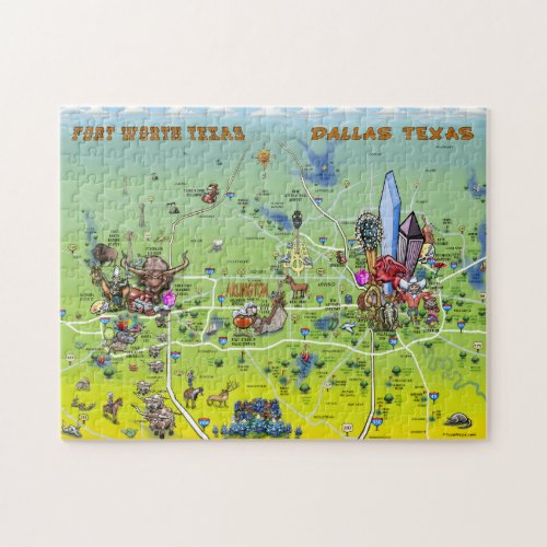 Dallas Fort Worth Cartoon Map Jigsaw Puzzle