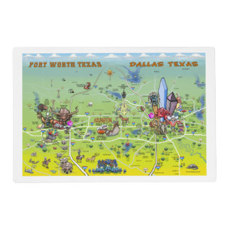 Dallas Fort Worth Cartoon Map Kitchen Towel Placemat