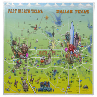Dallas Fort Worth Cartoon Map Napkin