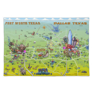 Dallas Fort Worth Cartoon Map Placemat