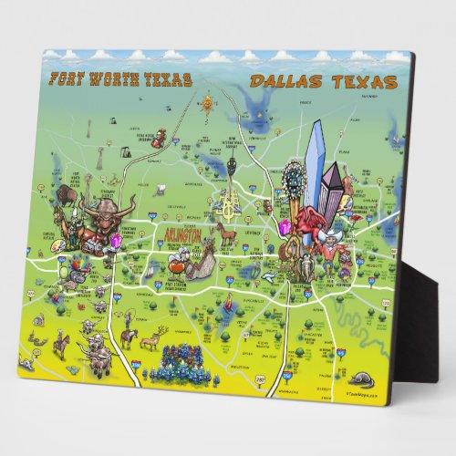 Dallas Fort Worth Cartoon Map Plaque