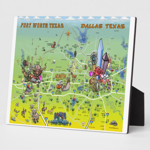 Dallas Fort Worth Cartoon Map Plaque