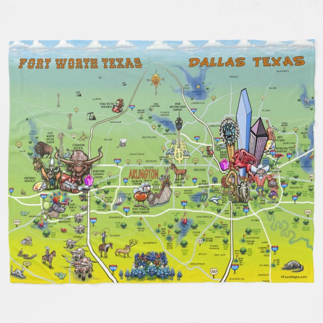 Dallas Fort Worth Map Fleece Blanket (Front (Horizontal))