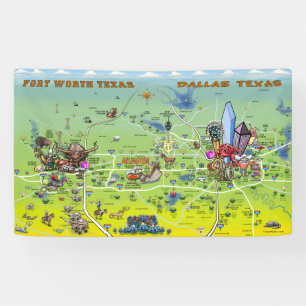 Dallas Fort Worth Texas Cartoon Map Banner