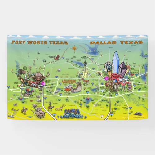 Dallas Fort Worth Texas Cartoon Map Banner