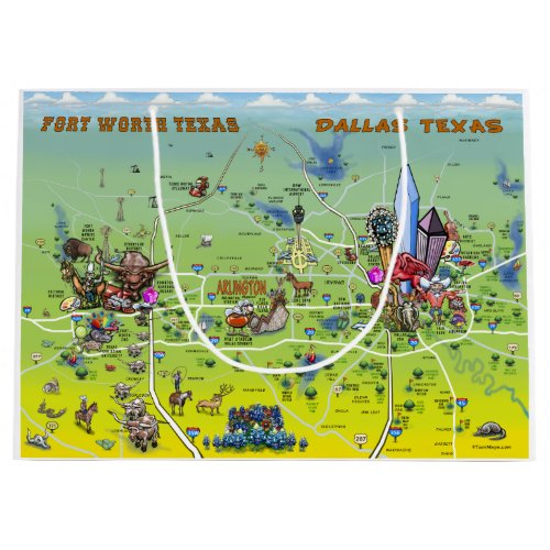 Dallas Fort Worth Texas Cartoon Map Large Gift Bag