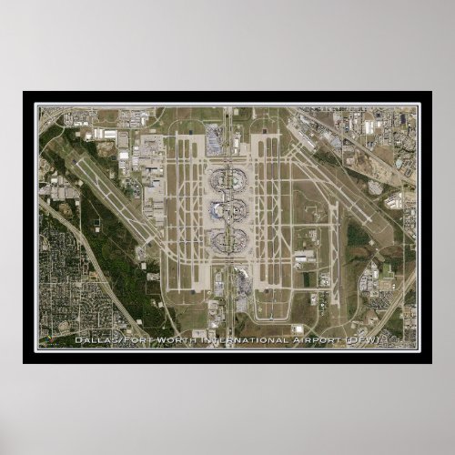 Dallas _ Ft Worth Intl Airport Texas Satellite Map Poster