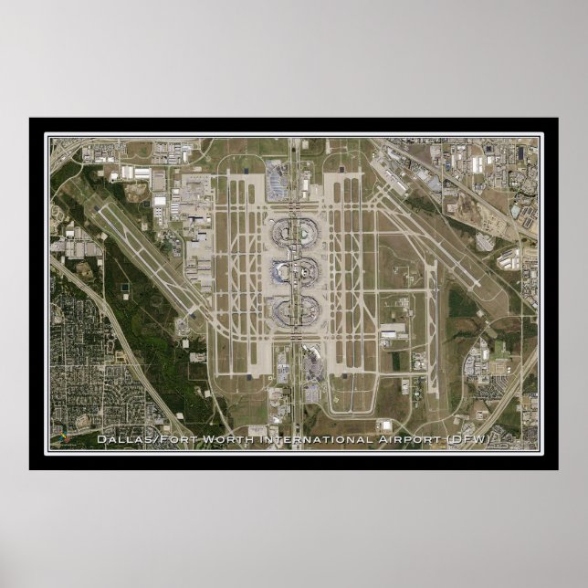 Dallas - Ft Worth Intl Airport Texas Satellite Map Poster (Front)