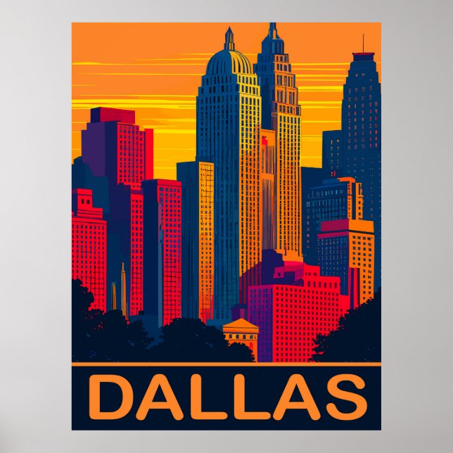Dallas in Vibrant Colors, Travel Poster (Front)