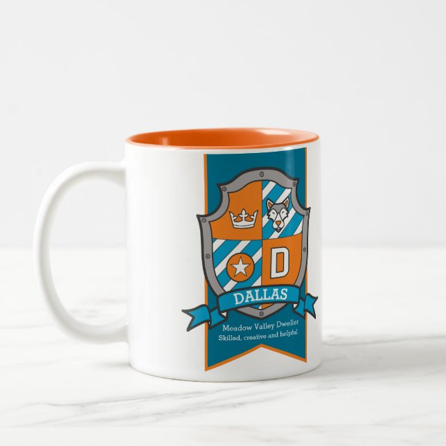 Dallas letter D crest orange name meaning mug (Left)