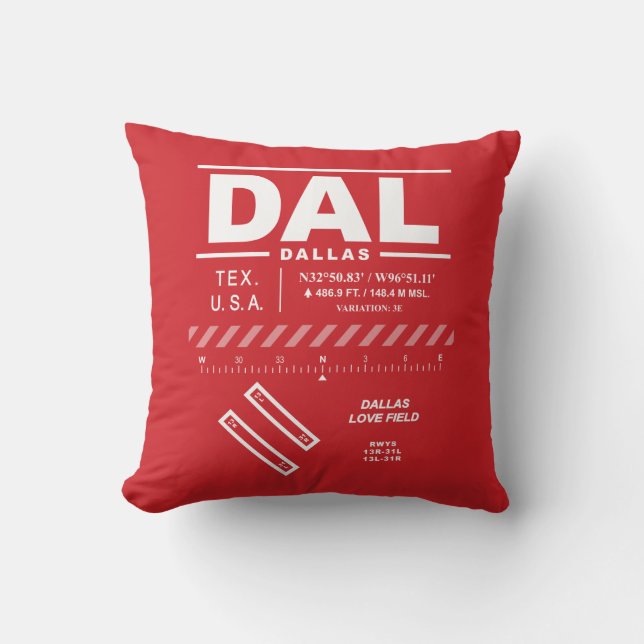 Dallas Love Field Airport DAL Throw Pillow (Front)