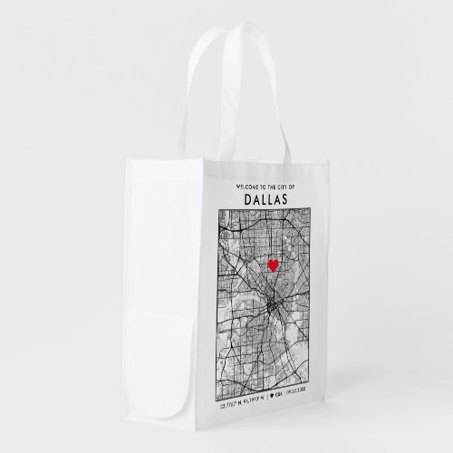 Dallas Love Locator  City Map Wedding Welcome Grocery Bag