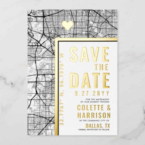 Dallas Love Locator  Wedding Save the Date Foil Invitation