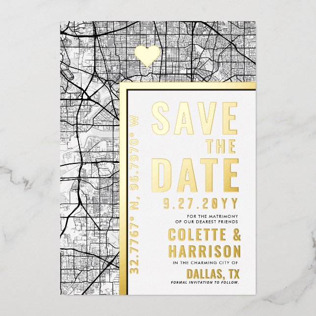 Dallas Love Locator | Wedding Save the Date Foil Invitation (Front)