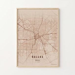 Dallas Map Print Copper Texas Poster Wall Art