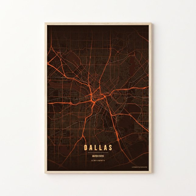 Dallas Map Print Heatwave Texas Poster Wall Art (Creator Uploaded)