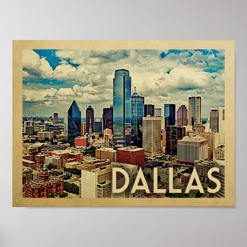 Dallas Poster Vintage Travel Print Texas Skyline