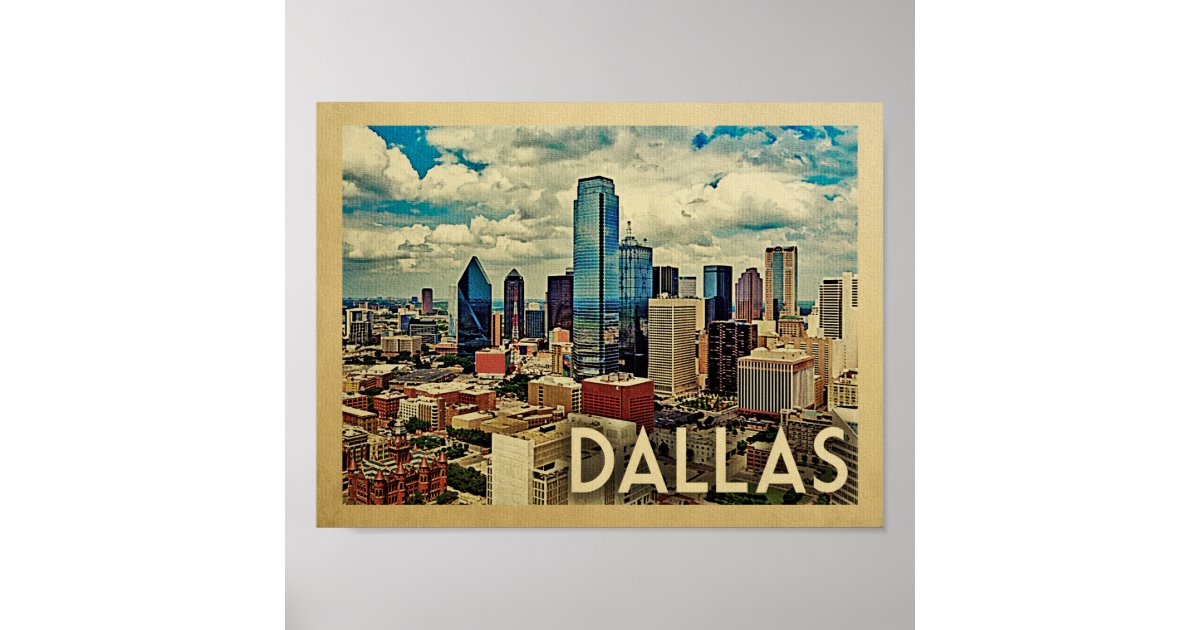 Dallas Poster Vintage Travel Print Texas Skyline | Zazzle