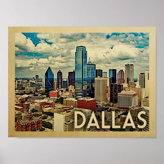 Dallas Poster Vintage Travel Print Texas Skyline | Zazzle
