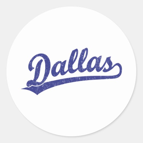 Dallas script logo in blue classic round sticker