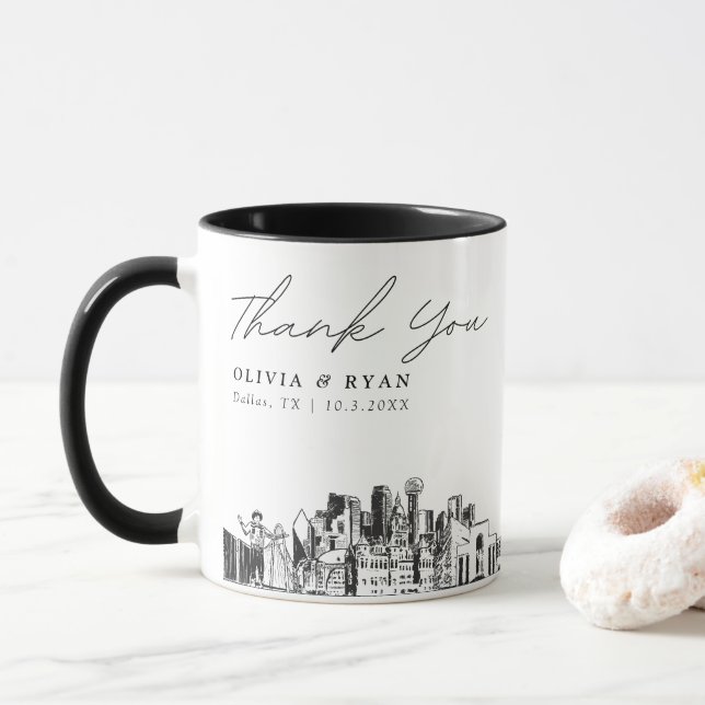 Dallas Sketch Simple Custom Wedding Coffee Mug (With Donut)