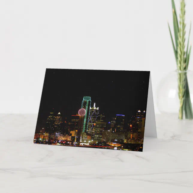 Dallas Skyline at Night Card | Zazzle