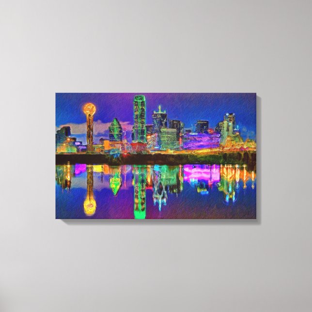 Dallas Skyline at Night Chrome Edited Canvas Art (Front)