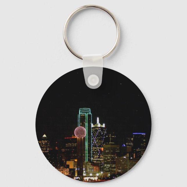 Dallas Skyline at Night Keychain (Front)