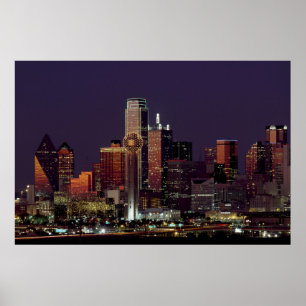 Dallas Skyline at Night Poster