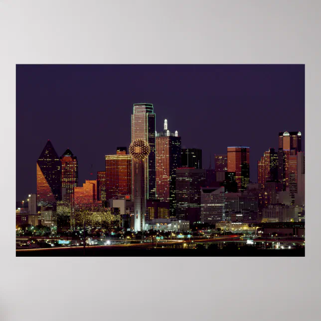 Dallas Skyline at Night Poster | Zazzle