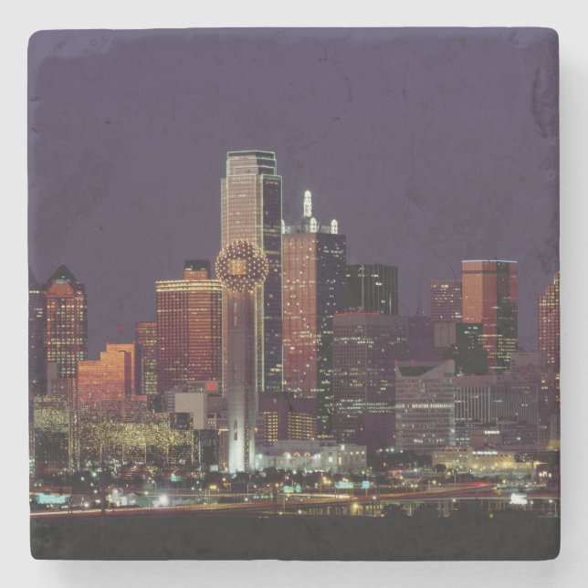 Dallas Skyline at Night Stone Coaster (Front)