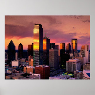Dallas Skyline at Sunset Poster
