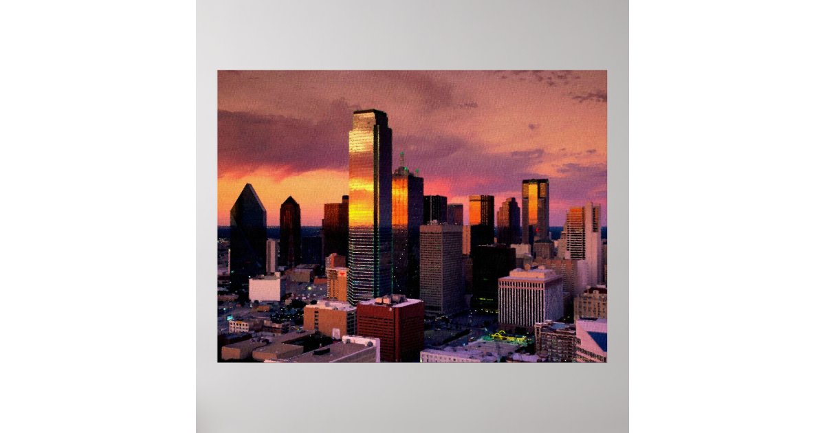 Dallas Skyline at Sunset Poster | Zazzle
