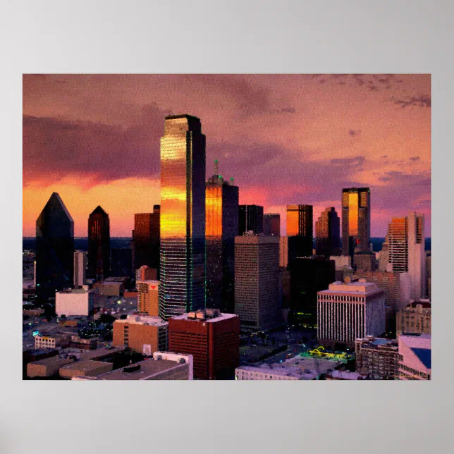 Dallas Skyline at Sunset Poster | Zazzle