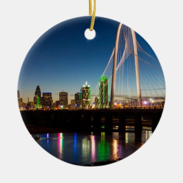 Dallas Skyline Dawn Ceramic Ornament (Front)