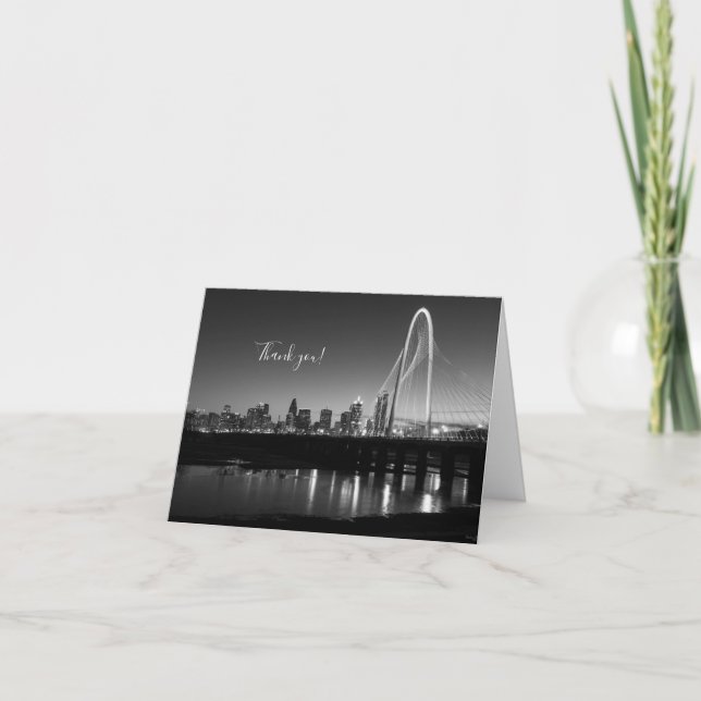 Dallas Skyline Dawn Grayscale Thank You Card (Front)