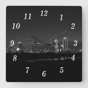 Dallas Skyline Dawn Pano Grayscale Wall Clock