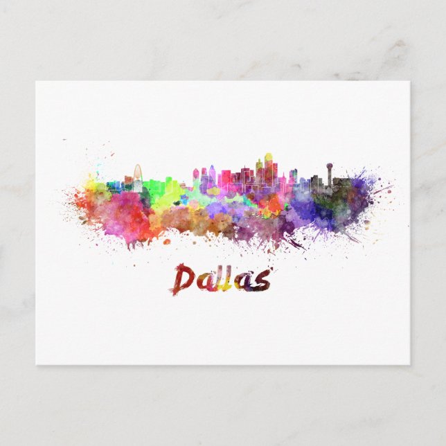 Dallas skyline in watercolor postcard (Front)
