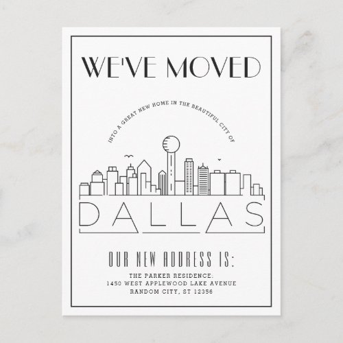  Dallas Skyline Modern Deco  Change of Address Announcement Postcard