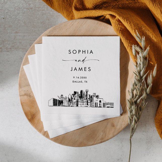 Dallas Skyline Modern Wedding Cocktail Napkins (Creator Uploaded)