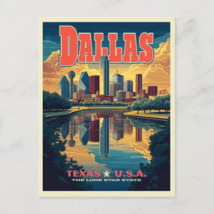 Dallas Skyline Retro Travel  Postcard